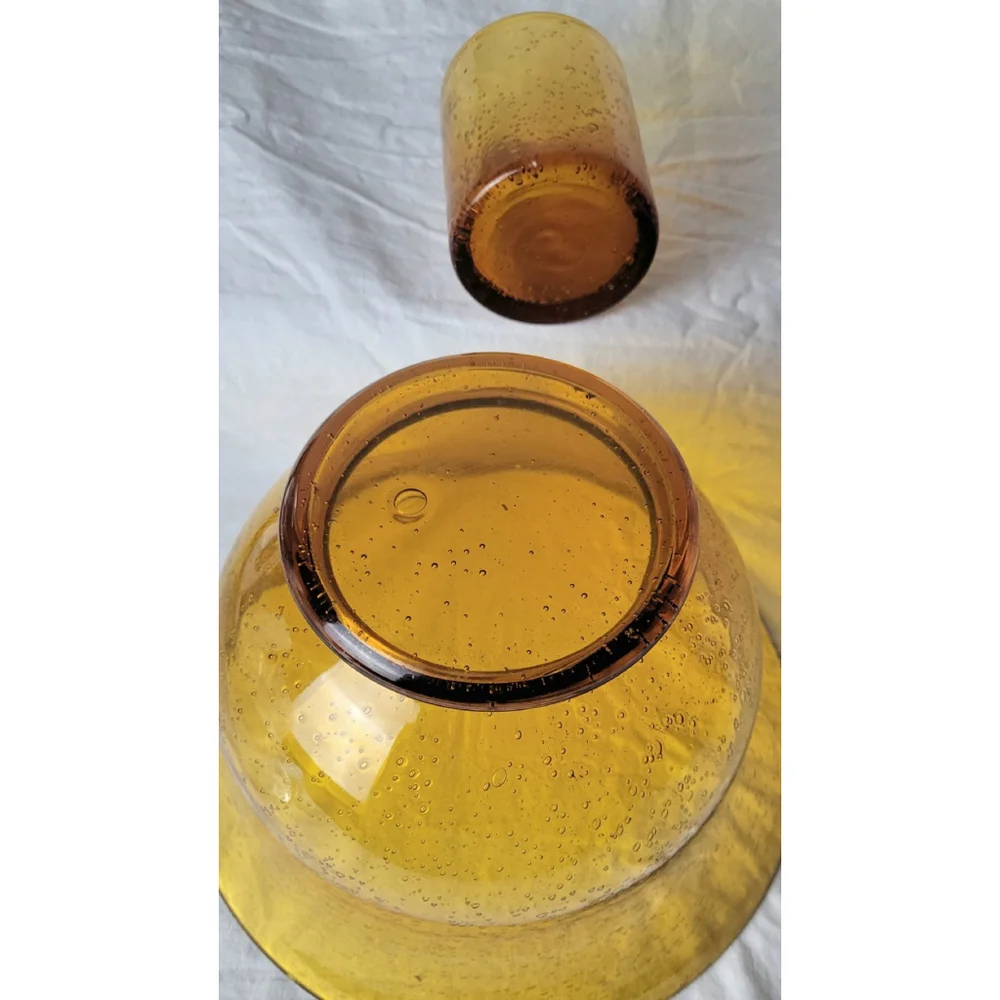 Artland Iris Amber bubble Serving Bowl and Double Old‎ Fashioned Glass